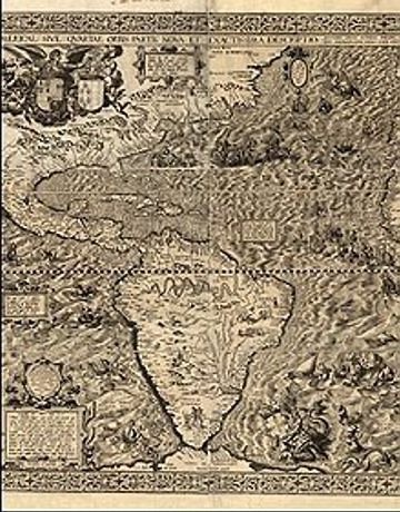 O mapa 'Uma descrição moderna e bastante precisa da América', feito por Diego Gutierrez em 1562, está no acervo da BDM (O Globo)