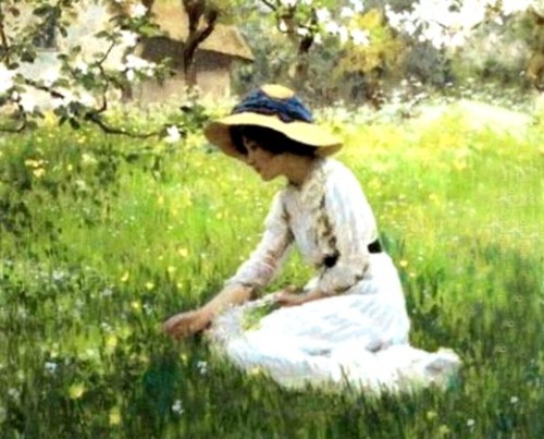 <i>As Flores da Primavera</i>. <b>Arthur Hacker</b> - 1858-1919. Óleo s/tela