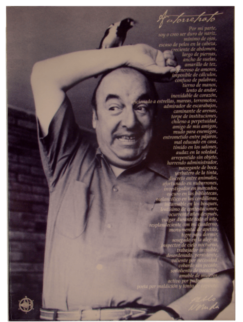 Poster exposto em um dos jardins de La Chascona (foto de C. de Assis)