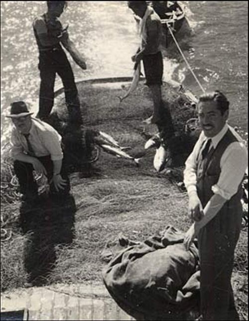 6.Vários homens desembarcam do Winnipeg em Valparaíso, Chile. No dia 3 de setembro de 1939 o barco chega às costas do território chileno. Todos os passageiros viajaram com um único passaporte coletivo. (Foto: Biblioteca Nacional do Chile). 