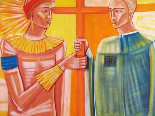 Cacique Tibiriça e José de Anchieta. Pintura de Claudio Pastro, acervo da sede do Anchietanum, em São Paulo, SP